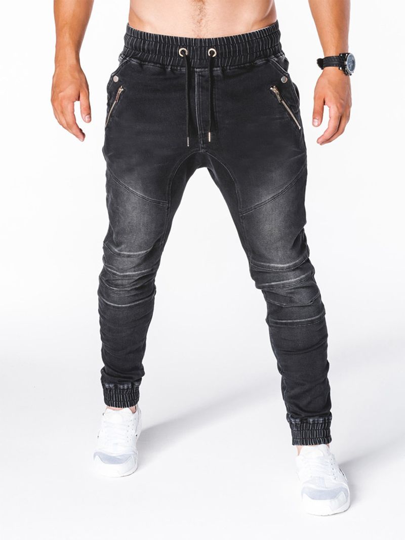 2023 foreign trade hits European and American men's washed denim fabric casual sweatpants cordless jeans_voghion.com