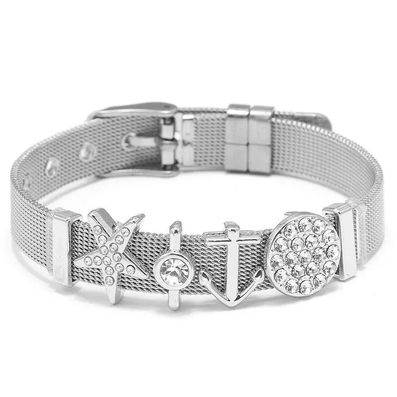 New Fashion Stainless Steel Mesh Original DIY Crystal Star Beads Buckle Keeper Bracelets For Women Men Jewelry Gift_voghion.com