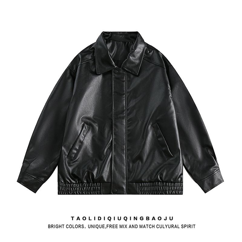 American Street Maillard Wear Leather Jacket Women's Retro High End Loose Couple Lapel PU Leather Jacket_voghion.com
