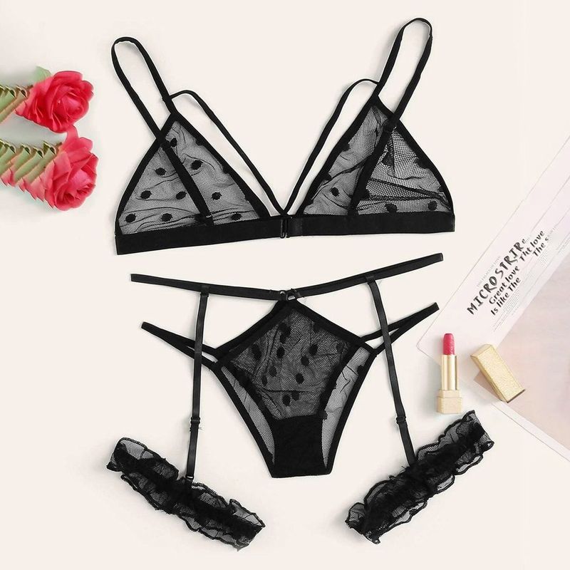 Hot Erotic Sexy Lingerie Set Lace Bra+Thong Transparent Underwear Sets set woman 2 pieces lingerie women Sleepwear_voghion.com