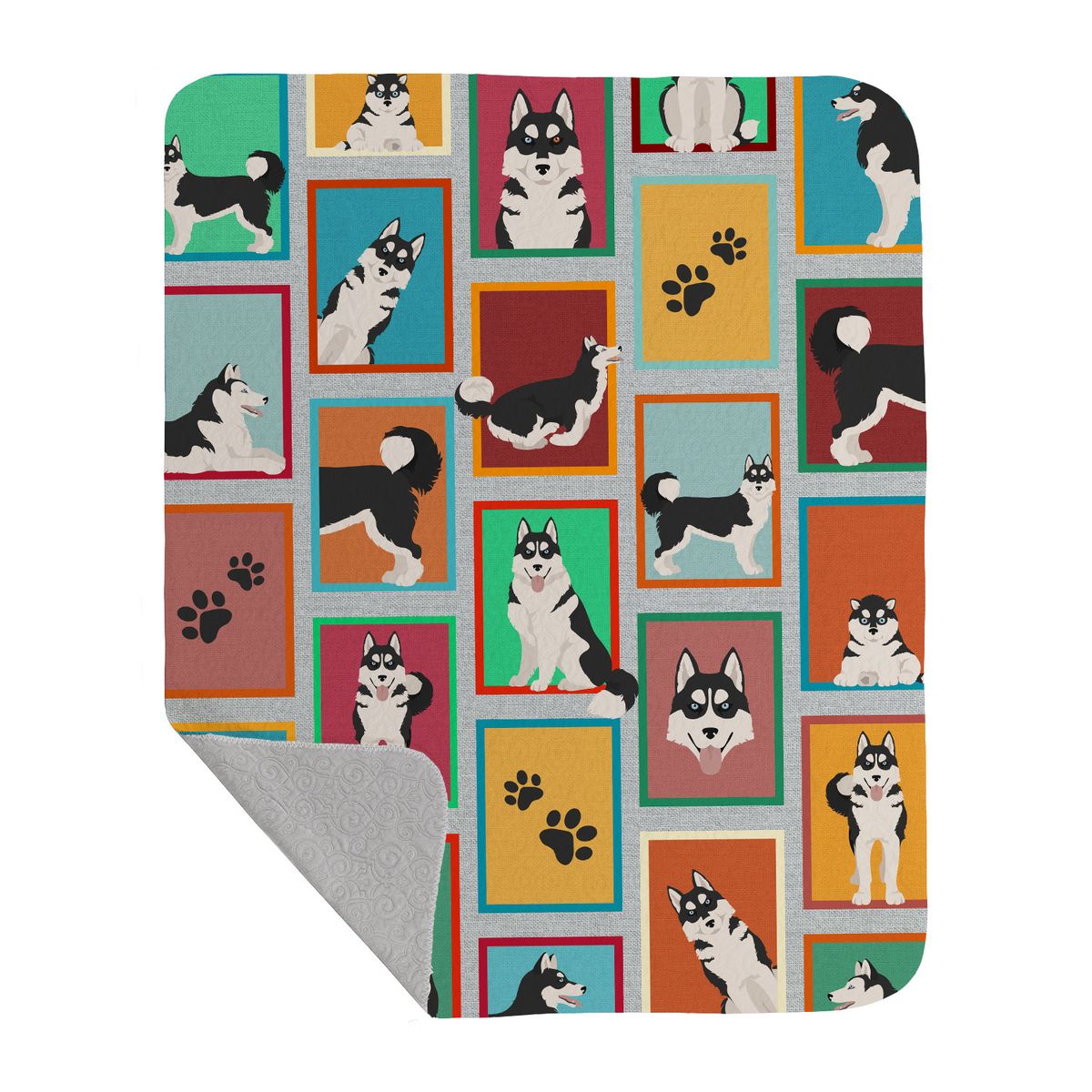 Lots of Siberian Husky Quilted Blanket 50x60 Artwork Pattern Quilted Throw Blanket for Bed, Couch, Sofa, Soft and Lightweight_voghion.com