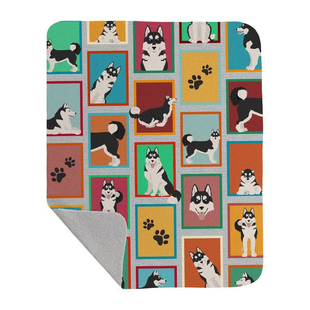 Lots of Siberian Husky Quilted Blanket 50x60 Artwork Pattern Quilted Throw Blanket for Bed, Couch, Sofa, Soft and Lightweight_voghion.com
