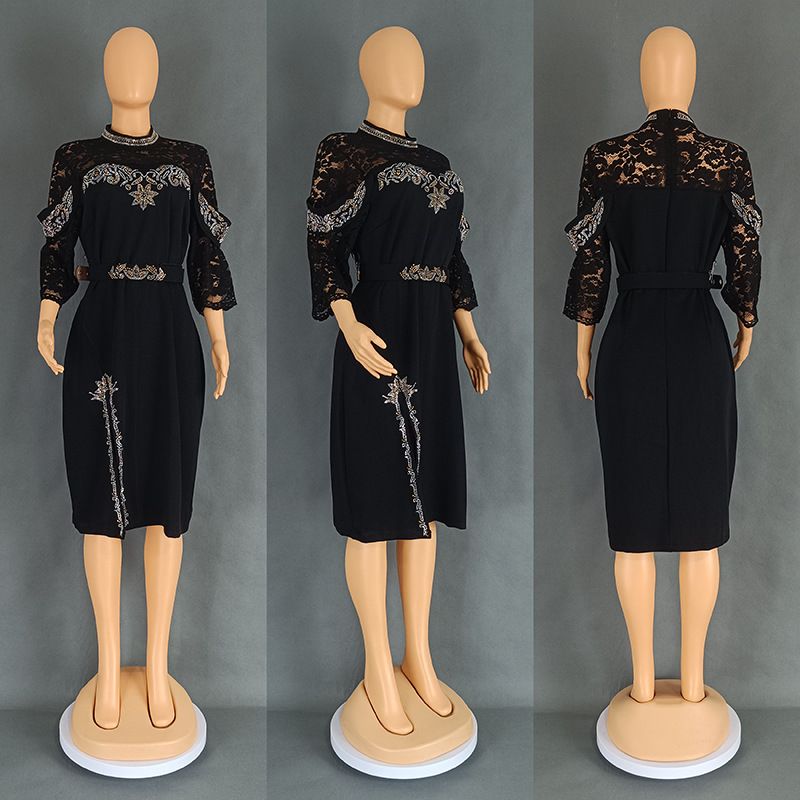 Damenbekleidung Große Größe Hip Hing OL Temperament Pendelkleid_voghion.com