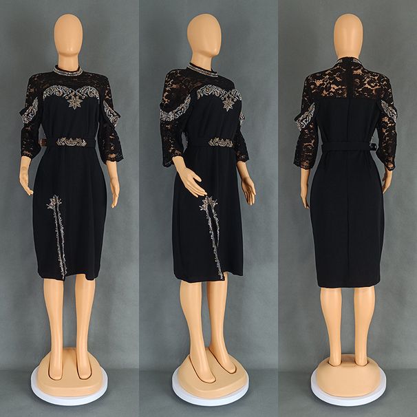 Damenbekleidung Große Größe Hip Hing OL Temperament Pendelkleid_voghion.com