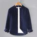 Camicia da uomo in velluto a coste giapponese, fresca e alla moda, stile retrò, a righe, stile coreano, casual, a maniche lunghe_voghion.com