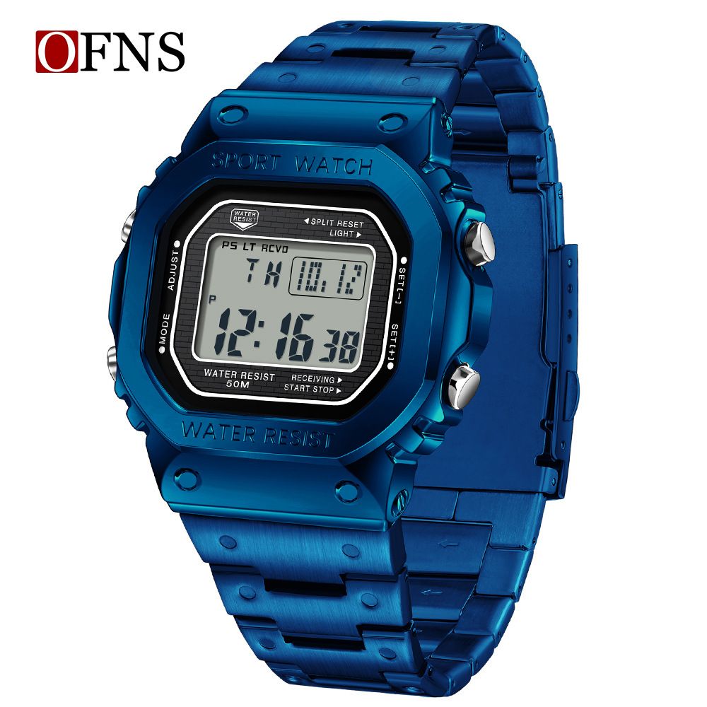 Sleek Square Digital Watch With LED Backlight – 50M Waterproof, Multifunctional & Durable For Men Sports Waterproof Swimming Watch_voghion.com