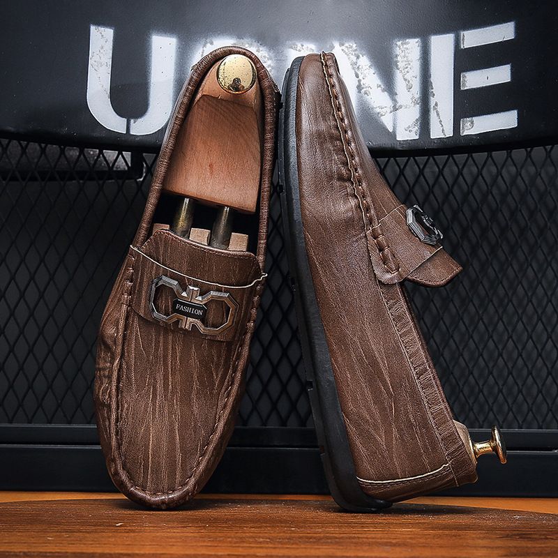 Men's leather shoes men's summer breathable trendy lazy men's slip-on driving men's shoes 2023 new Doudou shoes spring_voghion.com
