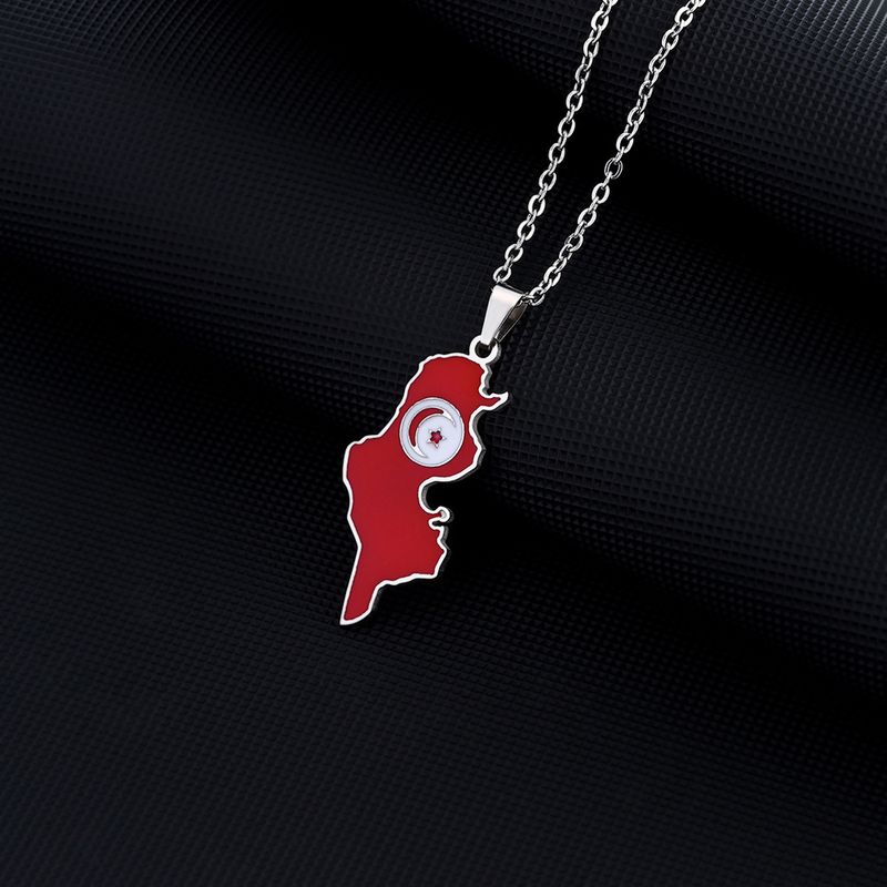 Stainless Steel Tunisia Map Necklace Couple Style Famous Ethnic Style Popular Personality Oil Dropping Titanium Steel Accessories_voghion.com