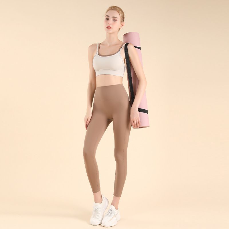 Color Block Elastic Outfit High Waist Tummy Control Slimming Yoga Pants Beautiful Back Sports Fitness Two-Piece Set_voghion.com