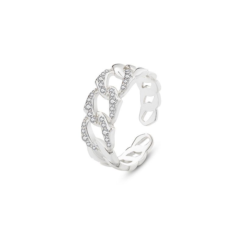 Yuanfan Reines Silber Persönlichkeit Kubanisch Für Frauen Nische Ins Mikro Gepflastert Zirkon Kette Ring_voghion.com