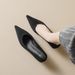 Suede Pointed Single Shoes Women's Stiletto Black Commuter Work Shoes Cat Heel Shallow High Heels_voghion.com