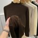 Women's Fleece-Lined Knit Sweater Long Sleeve Semi-Turtleneck Thermal Base Layer Slim Fit Pure Color Winter Top_voghion.com