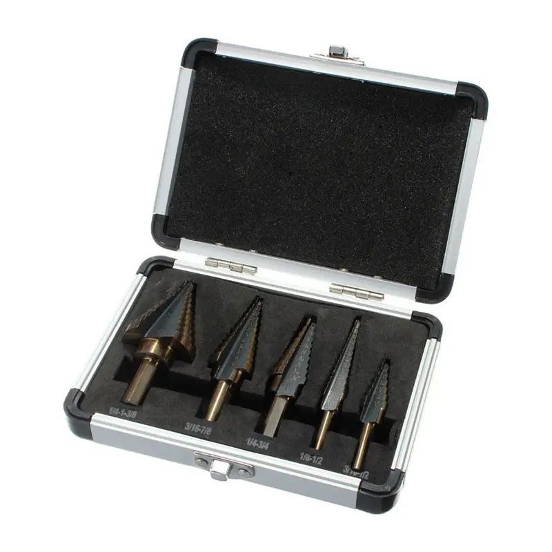 Set de 5 burghie versatile în trepte din cobalt și titan: 50 de dimensiuni, tijă triunghiulară, cu carcasă durabilă din aluminiu – Perfect pentru profesioniști și proiecte DIY_voghion.com