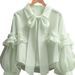 Women's Clothing early autumn new tops for women style unique beautiful green bow lantern long sleeved shirt_voghion.com