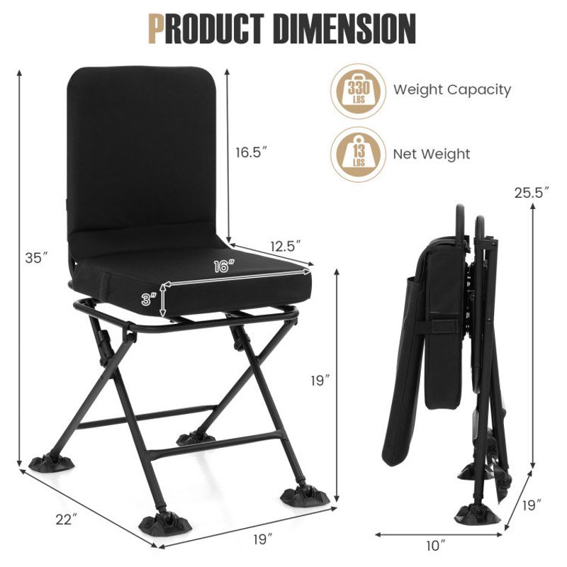Swivel Folding Chair with Backrest and Padded Cushion_voghion.com