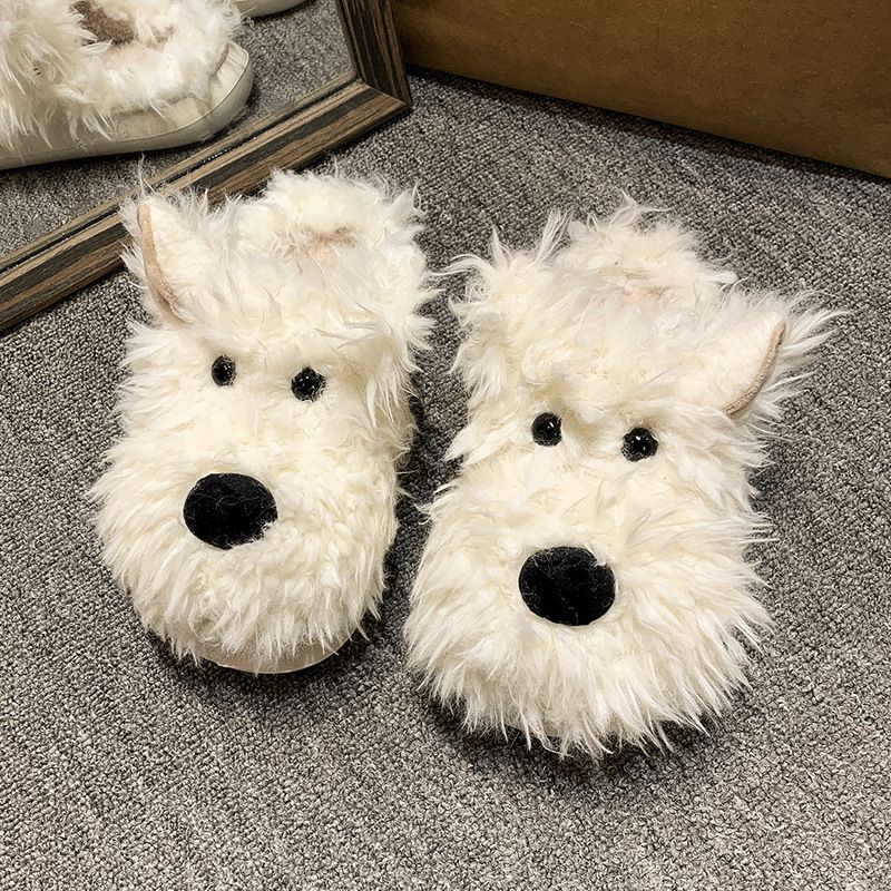 Chaussons d'hiver pour femme, mignons et moelleux, style chiot, semelle épaisse, antidérapants, en peluche et coton chaud_voghion.com