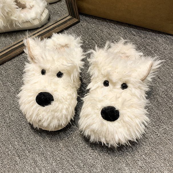 Chaussons d'hiver pour femme, mignons et moelleux, style chiot, semelle épaisse, antidérapants, en peluche et coton chaud_voghion.com