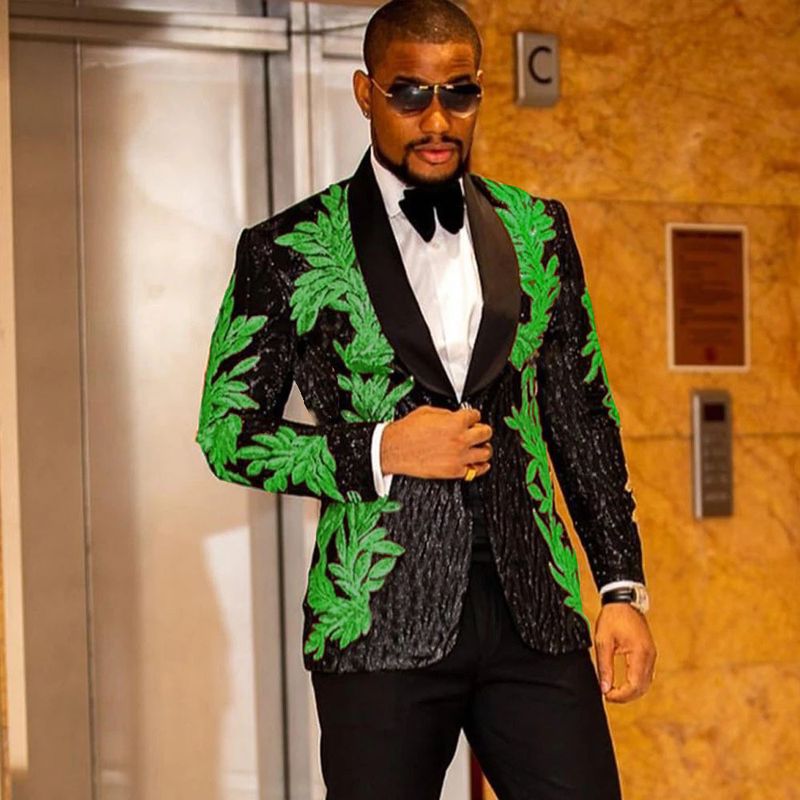 Men's Clothing High Quality Gold Sequin Applique Suit Suit Casual Blazer Singer Performance Costume_voghion.com