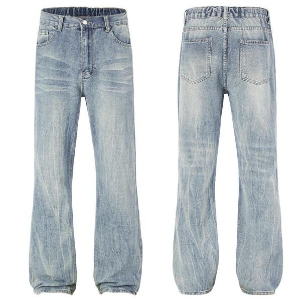 Vintage gewassen lichtblauwe Bowie-jeans voor heren - Cleanfit High Street Slim Straight Bootcut Denim-broek_voghion.com