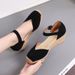 Women's fisherman shoes women's wedge heel thick sole new spring and autumn suede one word buckle high heel hollow single shoe straw_voghion.com