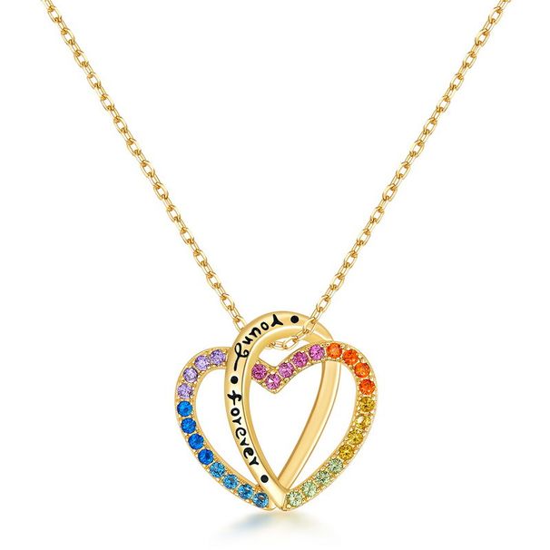 Nuovo ciondolo a forma di cuore in zirconio nano colorato da donna in argento sterling S925 con clavicola intarsiata con pietre preziose colorate, semplice e alla moda._voghion.com