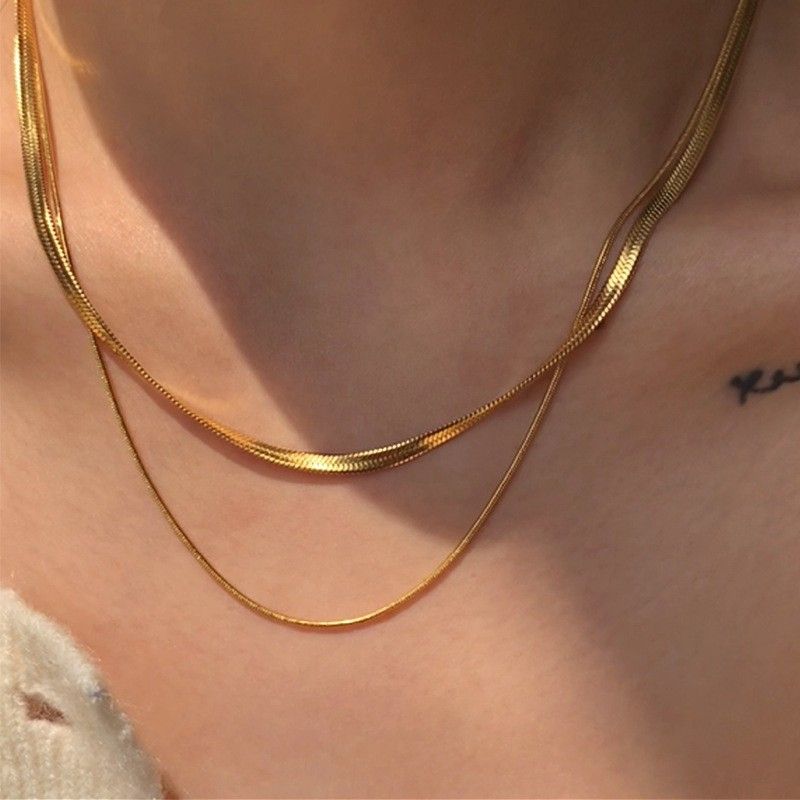 Collana girocollo corta minimalista hip-hop a doppio strato coreano, in acciaio al titanio, per uomini e donne._voghion.com