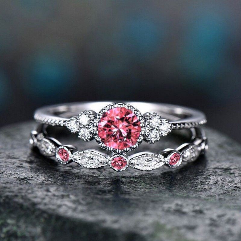 Ensemble de deux bagues tendance en zircon pour femme, serties de micro-pierres précieuses vertes_voghion.com