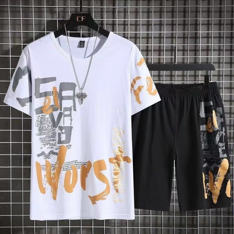 CT Casual Shorts For Men, Printed Short Sleeve T-Shirt, Versatile Sports Shorts, Trendy Men's Summer Two-Piece Set_voghion.com