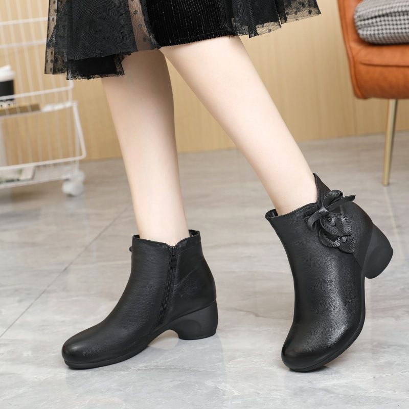 Echtes Leder Mid-Heel Round Toe Casual Top Layer Rindsleder Ethnische Kurze Stiefel Damen Herbst Neuer Stil_voghion.com