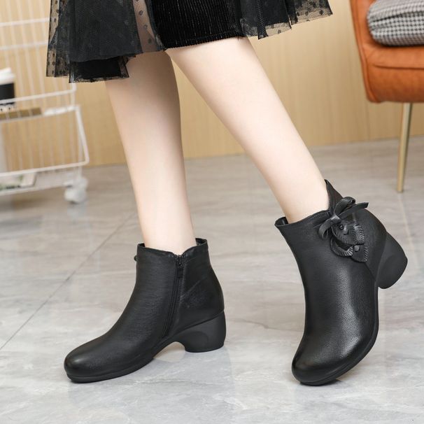 Echtes Leder Mid-Heel Round Toe Casual Top Layer Rindsleder Ethnische Kurze Stiefel Damen Herbst Neuer Stil_voghion.com