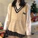 Globelle Gobelle College Style Color Block Uniform Knitted Sweater Women, Autumn Korean Version, Casual Sweet Trendy Vest With Lace And_voghion.com