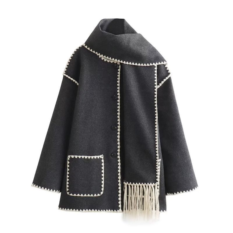 Nouveau design de vêtements pour femmes, décoration d'écharpe de niche, veste en laine ample patchwork_voghion.com