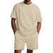 2025 Summer Men's Large Size Loose Simple Jacquard High Street Short Sleeve Round Neck Two-Piece Set_voghion.com