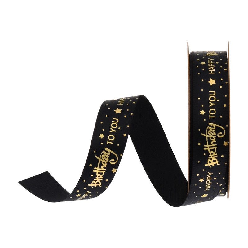Happy Birthday Ribbon Roll Bronzing Printed Cake Box Packaging Ribbon for Gift Wrapping Crafts, 15 mm X 10 Yards/20 Yards_voghion.com