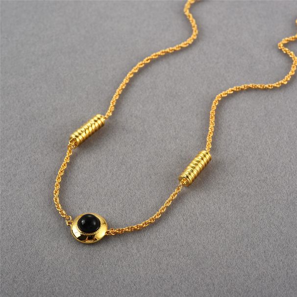 Women's Jewelry Black Onyx And White Shell Rope Knot Twist Pendant Necklace, 18K Gold Plated Geometric Layered Chain, Minimalist Fashion Statement_voghion.com
