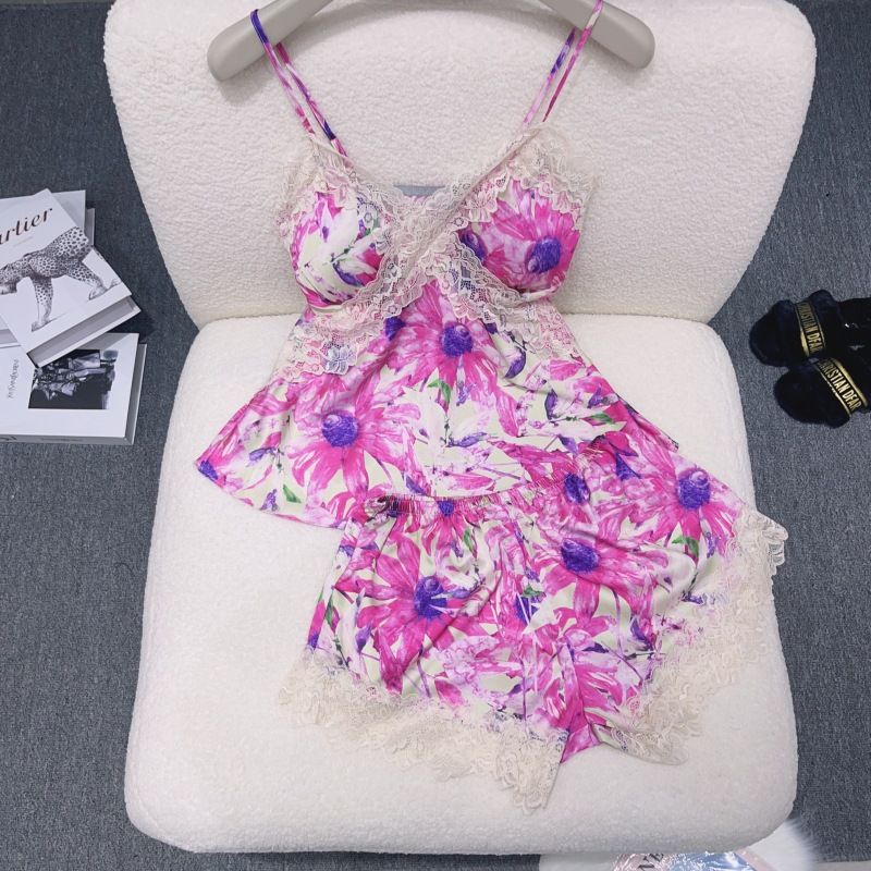 Homewear-Set, Damen-Shorts, Hosenträger, zweiteiliges Set, sexy, lockerer Pyjama, Pyjama, Hemd, Eisseide, dünner Abschnitt_voghion.com