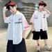 Boys' Graphic Print Short Sleeve Shirt – Soft Polyester, Black & White Casual Tee For Teens (120-170cm)"_voghion.com