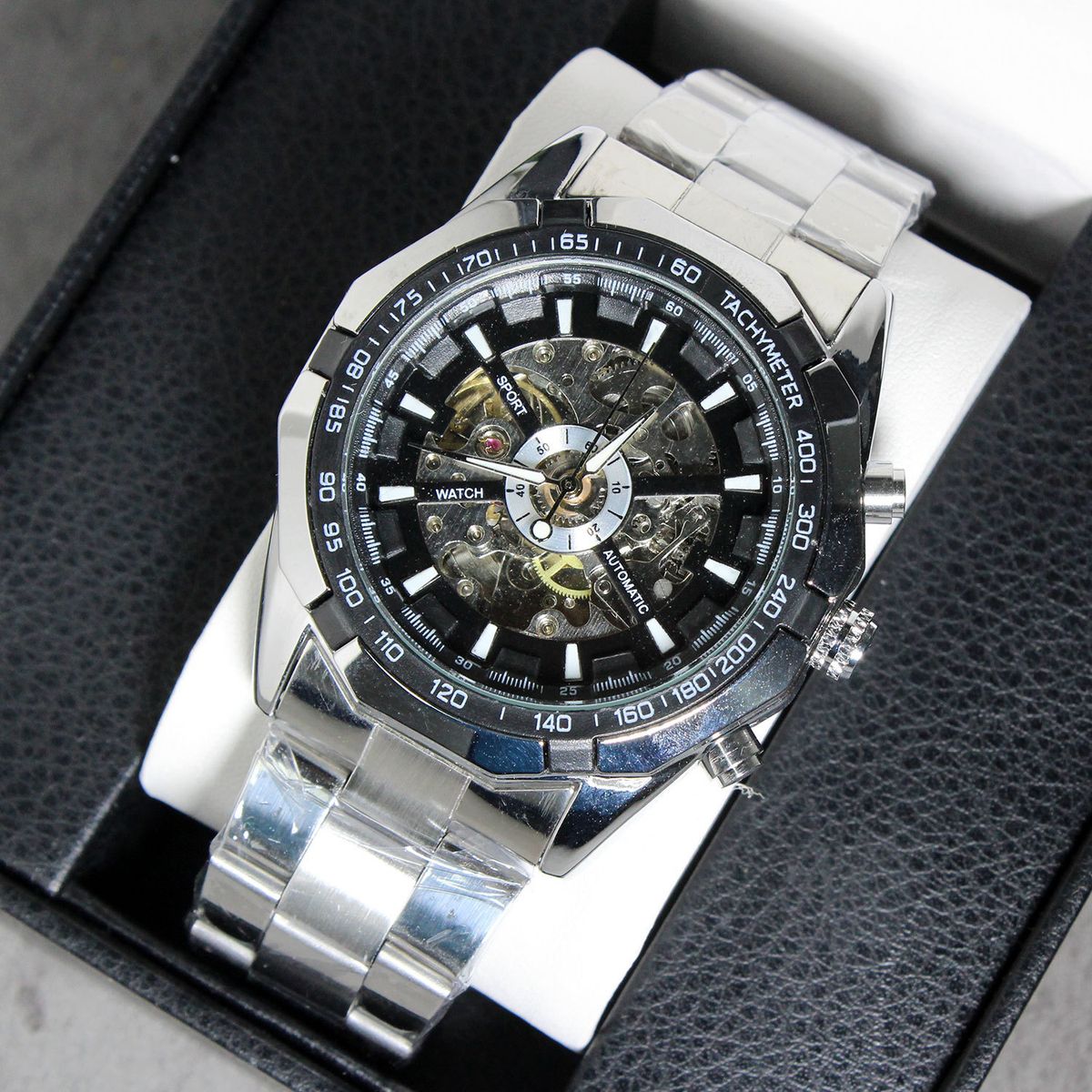Men's Automatic Skeleton Mechanical Watch With Stainless Steel Band - World Time Function, 50mm Dial, Water Resistant Automatic Mechanical Steel Belt_voghion.com
