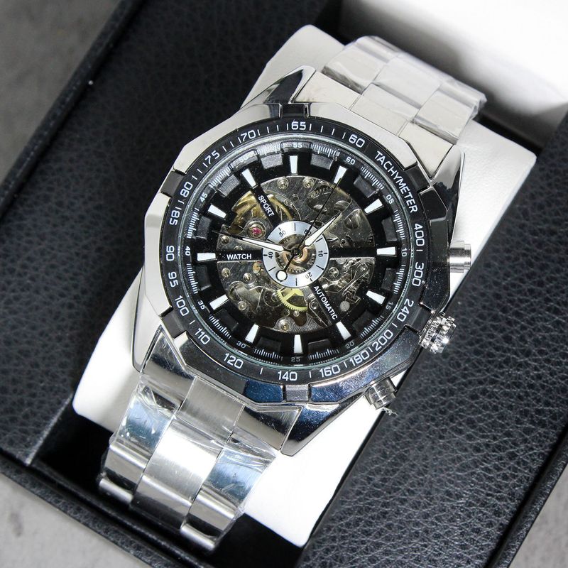 Orologio meccanico automatico scheletrato da uomo con cinturino in acciaio inossidabile - Funzione ora mondiale, quadrante da 50 mm, cinturino in acciaio meccanico automatico resistente all'acqua_voghion.com