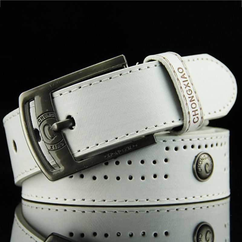 HOT Men's Casual Hollow Rivet Punk Style Wide PU Leather Buckles for Men Fashion Male High Quality Jeans Belt New_voghion.com