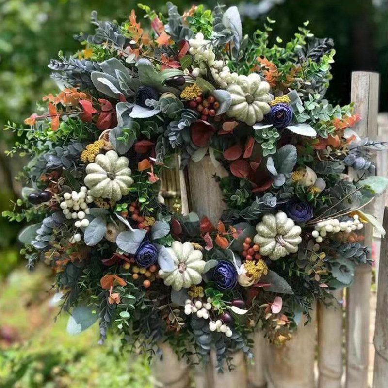 Christmas Pumpkin Door Sign Hanging Decoration Eucalyptus Wreath_voghion.com