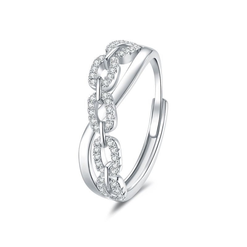 Zircon Square Chain Cross Chain Ring Women's Simple Fashion Ring_voghion.com