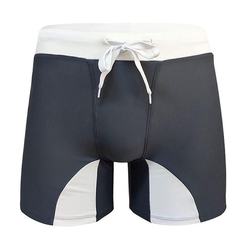 UXH Three-Quarter Swimming Boxer Racing Long Swim Trunks Men's Reflective Stripe Color Block Fashion Tight Shorts_voghion.com