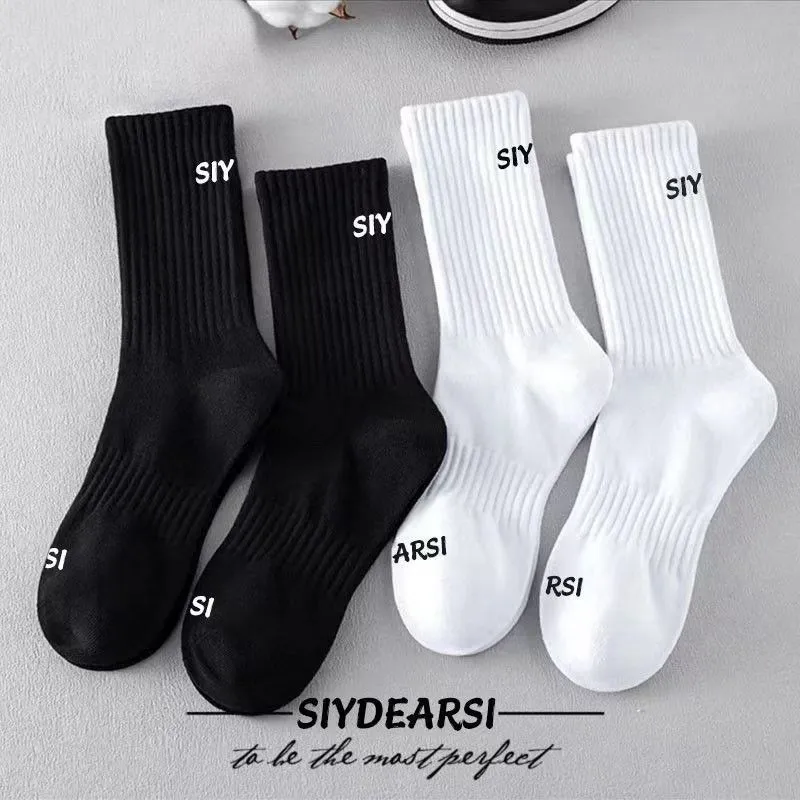 Black And White Pure Cotton Socks Men's Long Socks High Top Cotton Deodorant Sweat Absorption Autumn And Winter College Style Men's Long Socks_voghion.com