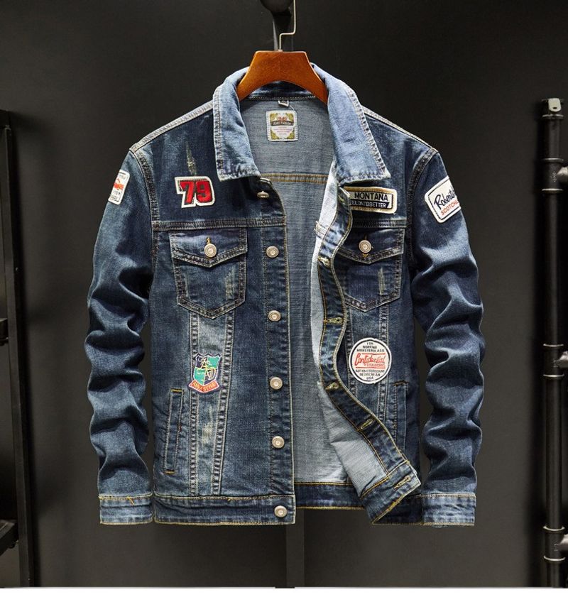 Neue Jeansjacke für Herren, personalisierte, schlanke, hübsche Jacke, besticktes Abzeichen für Herren, Herbst, lässig, trendig_voghion.com