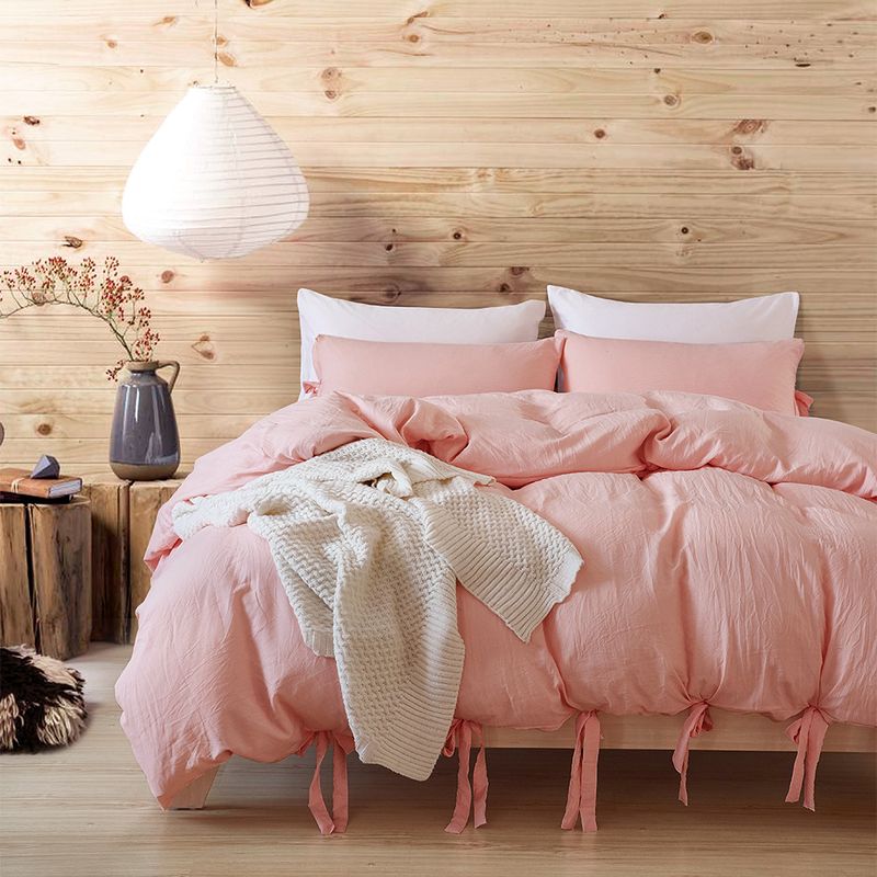 Home Textile Solid Color Washed Cotton Strap Quilt Cover Three Piece Set_voghion.com