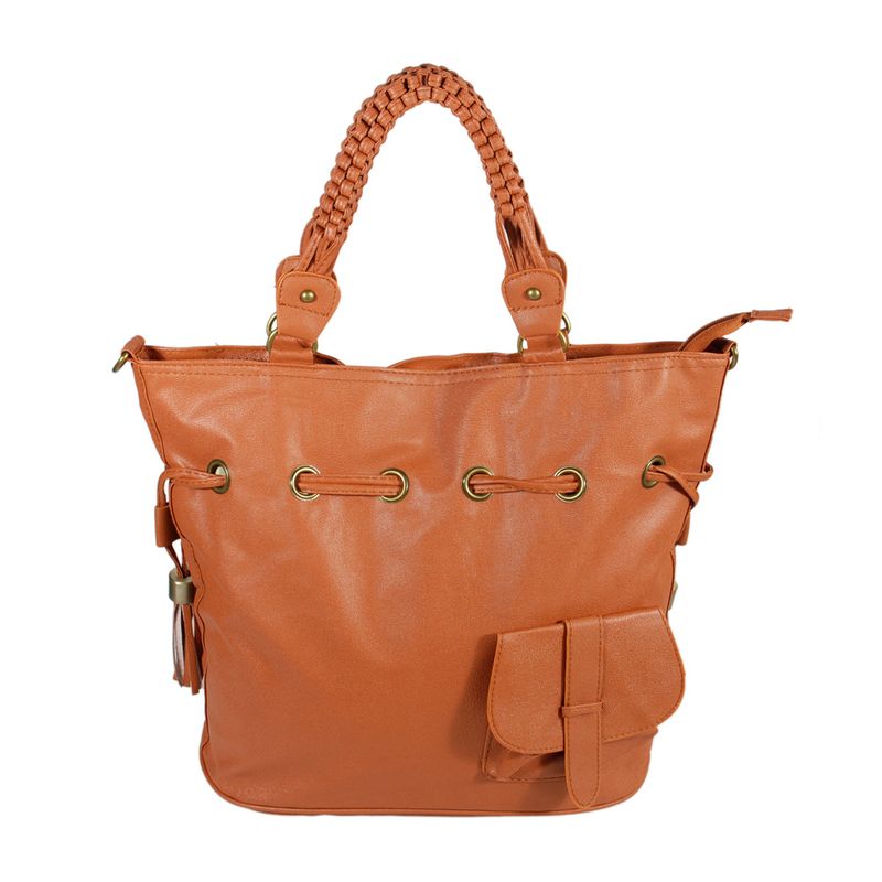 [Romantic Trip] Tan Leatherette Satchel Bag Handbag Purse Shoulder Bag Tote Bag w/Tassels_voghion.com