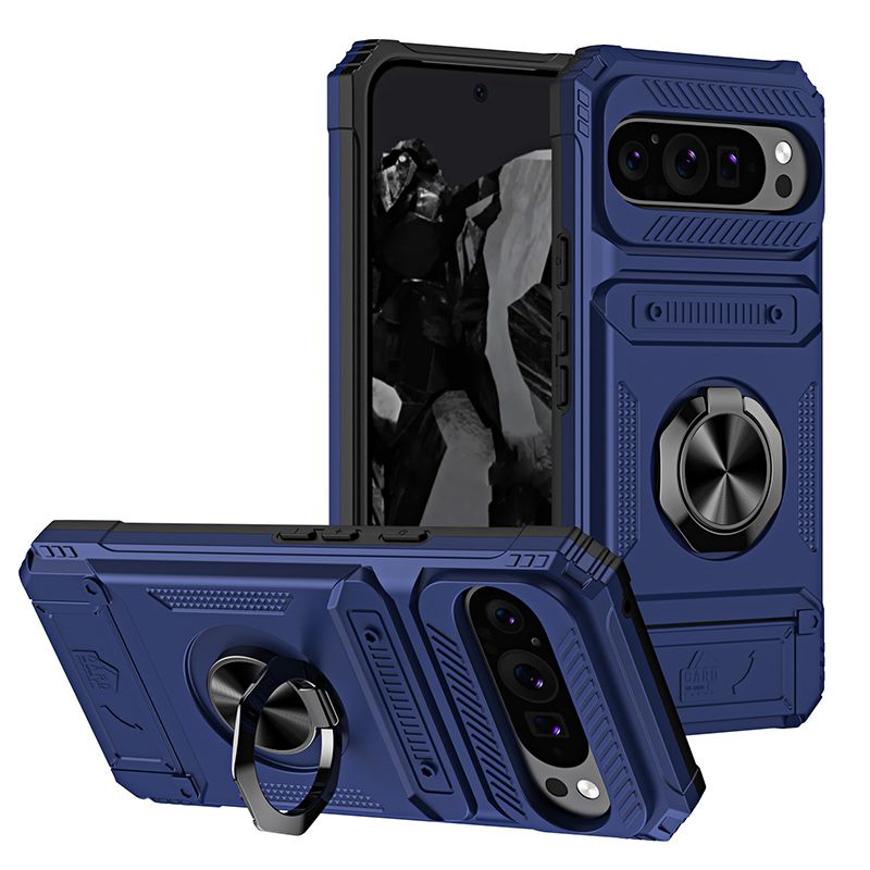 Funda protectora resistente de doble capa para Google Pixel 9 Pro, 9Pro XL, con anillo magnético, soporte giratorio, tarjetero_voghion.com