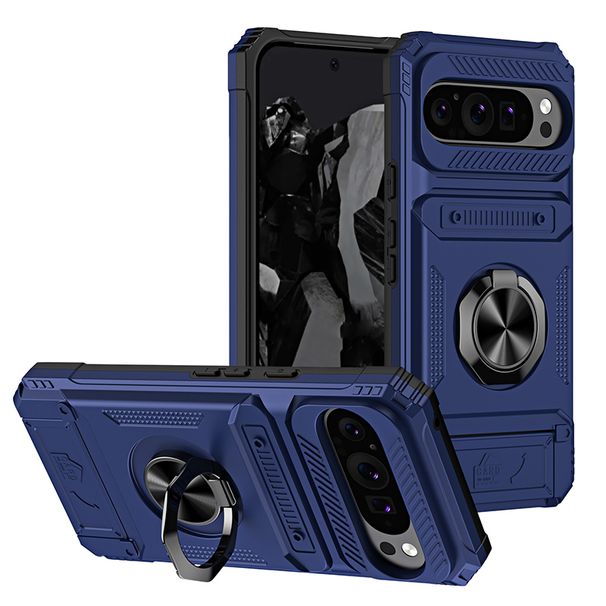 Funda protectora resistente de doble capa para Google Pixel 9 Pro, 9Pro XL, con anillo magnético, soporte giratorio, tarjetero_voghion.com