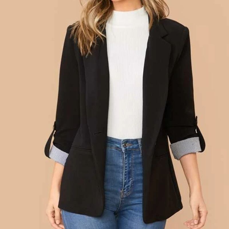 European and American autumn and winter fashion splicing lapel slim fitting cardigan temperament suit jacket_voghion.com
